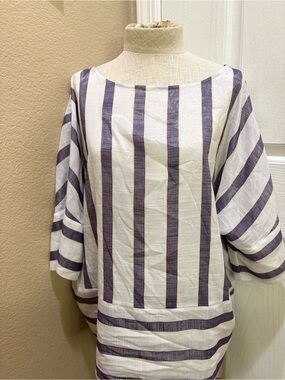 Banana Republic Striped Boatneck Dolman Sleeve Top Navy Rust White Medium
